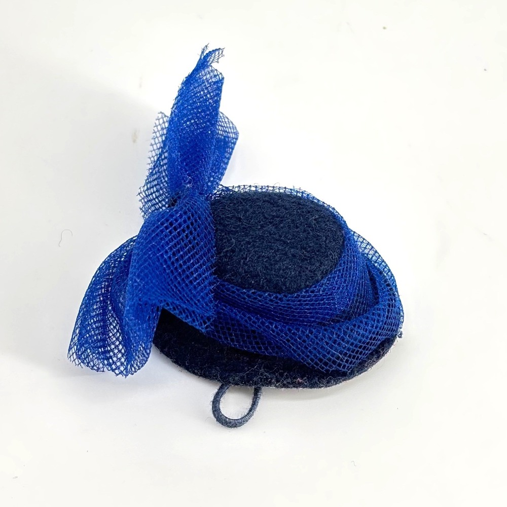 VTG Barbie Mattel Navy Blue Fancy Pillbox Hat Tulle Bow Elastic Hair‎ Accessory